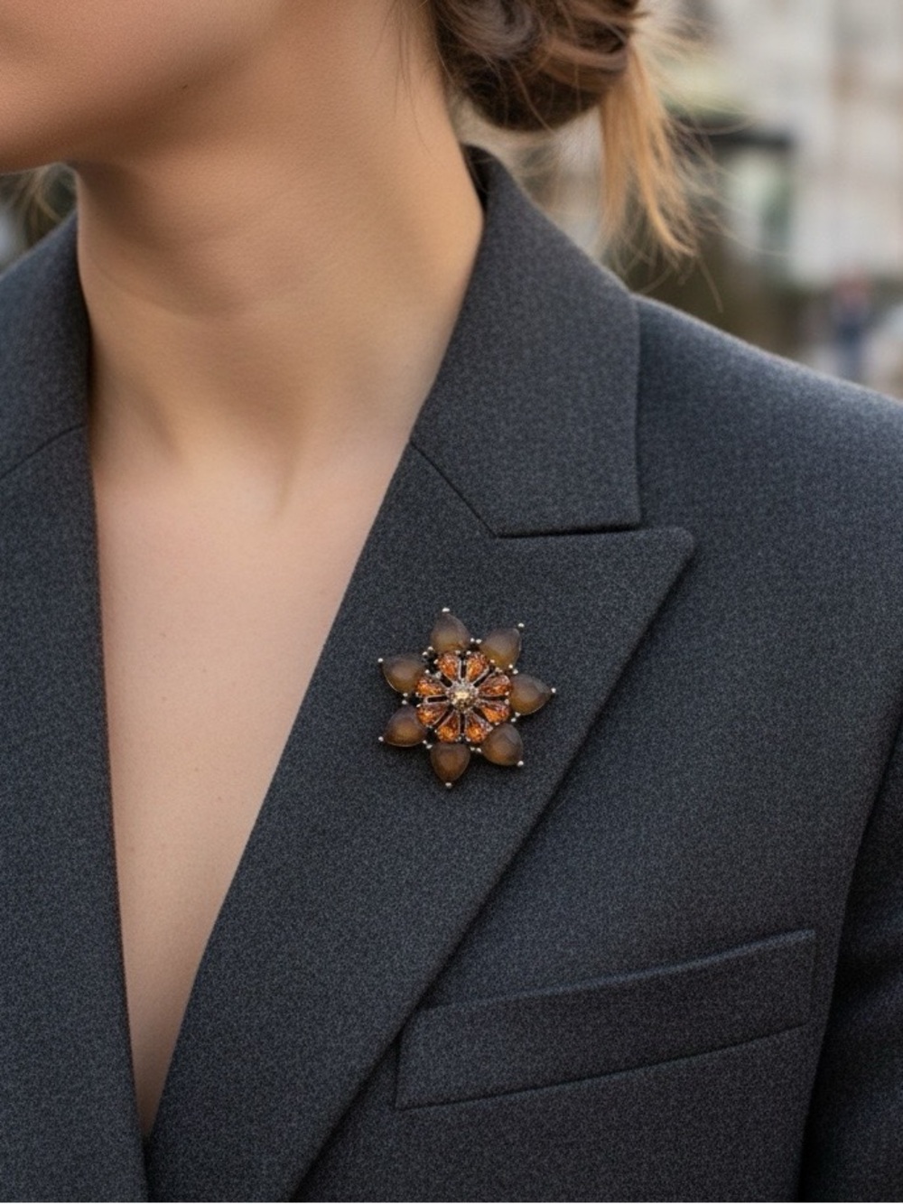 Vintage Multi-Layer Glass Floral Brooch